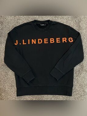 J.Lindeberg Black Crewneck Sweatshirt with Orange Logo